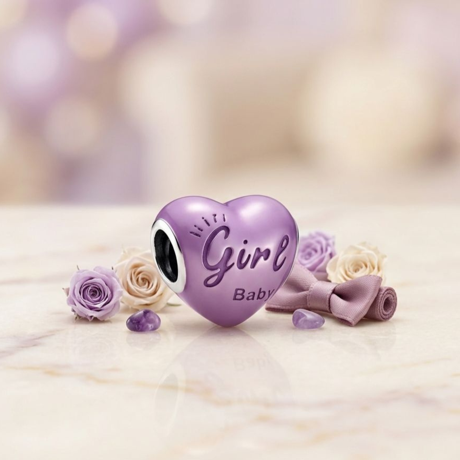 925 Silver "Baby Girl" Color-Changing Heart Charm