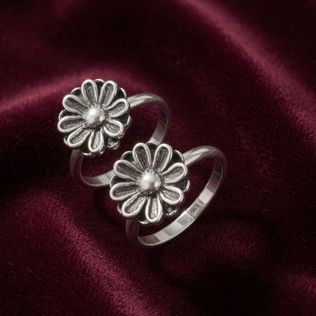 Traditional Floral Adjustable 925 Silver Toe Ring