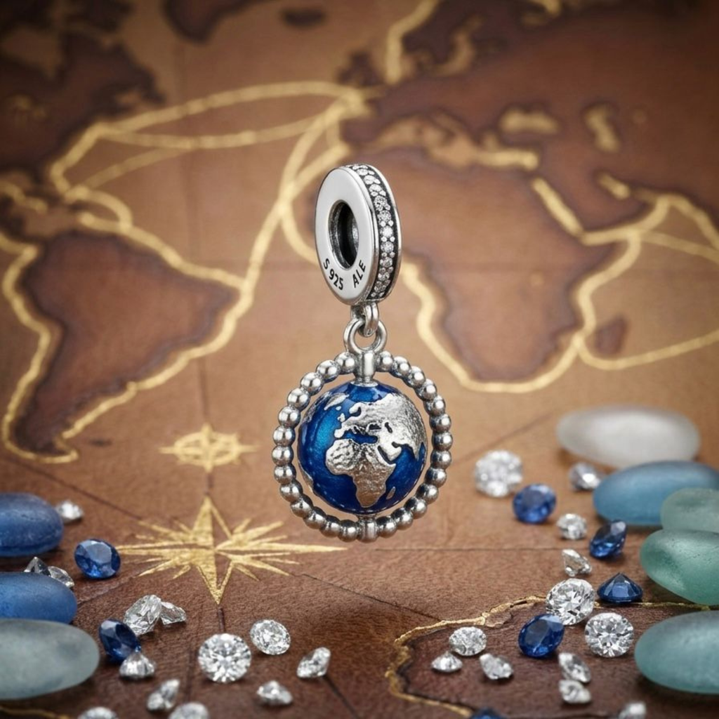 925 Silver Spinning World Globe Charm