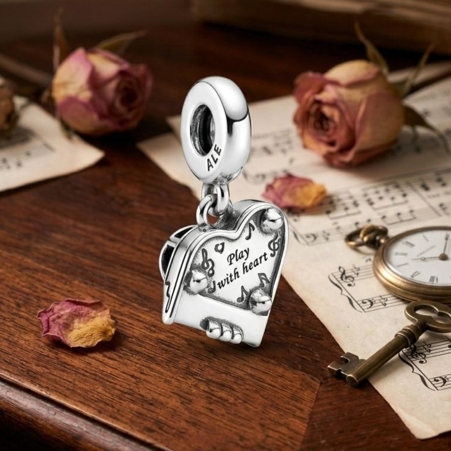 925 Silver Melodic Grand Piano Heart Charm