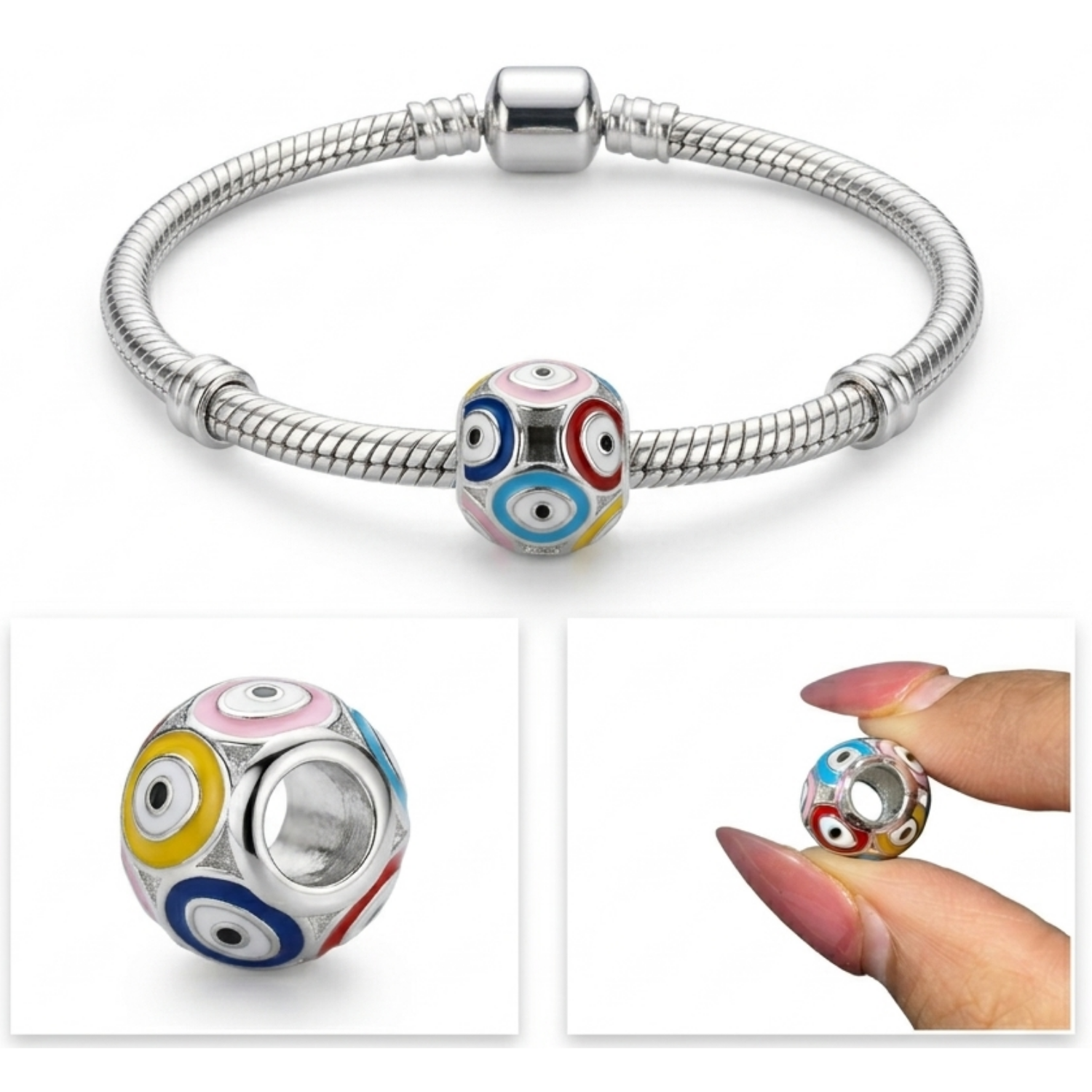 925 Silver Multicolor Evil Eye Protection Charm