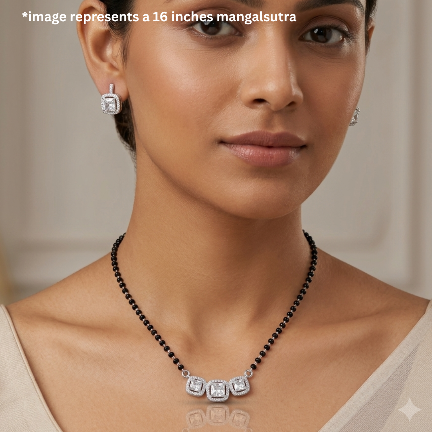 925 Silver CZ Mangalsutra Set with Earrings