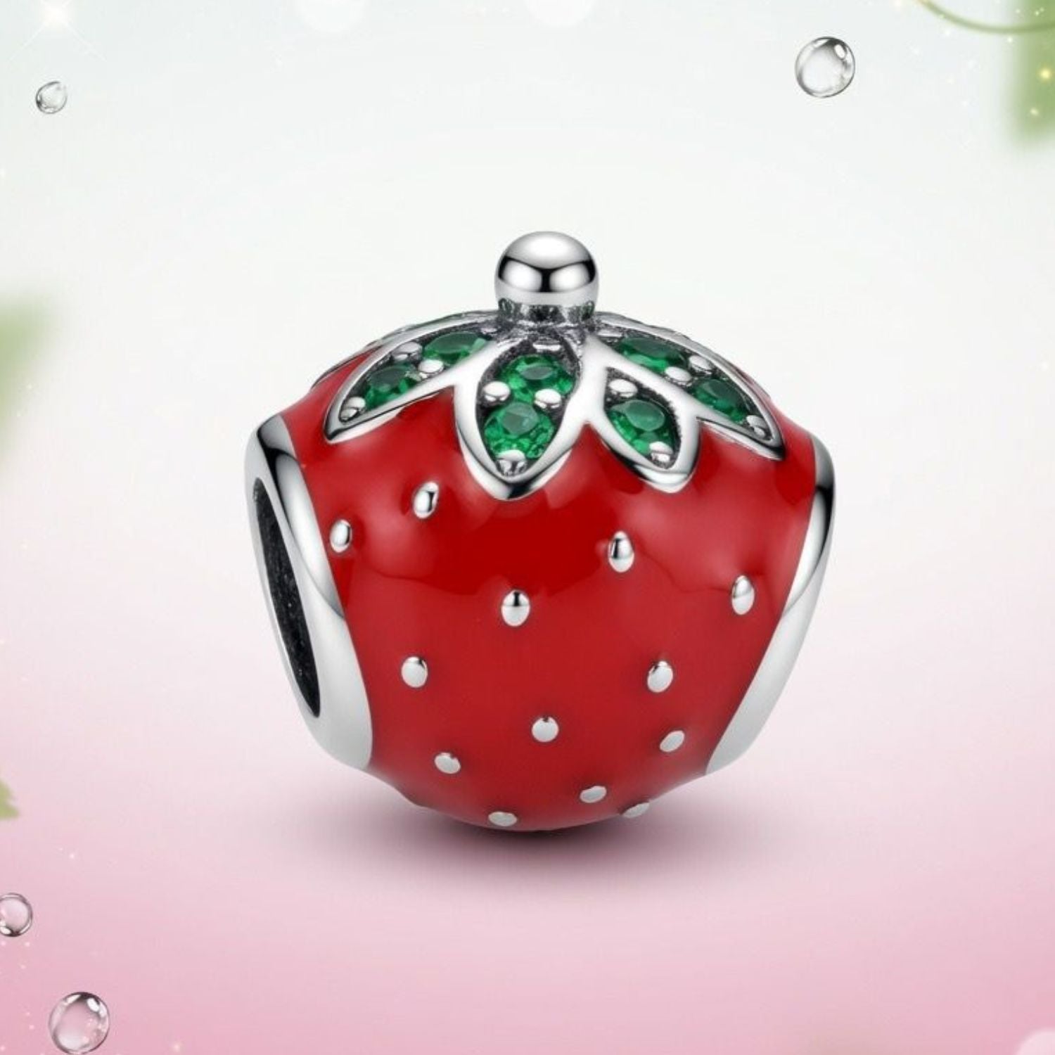 925 Silver Sparkling Leaf Strawberry Charm