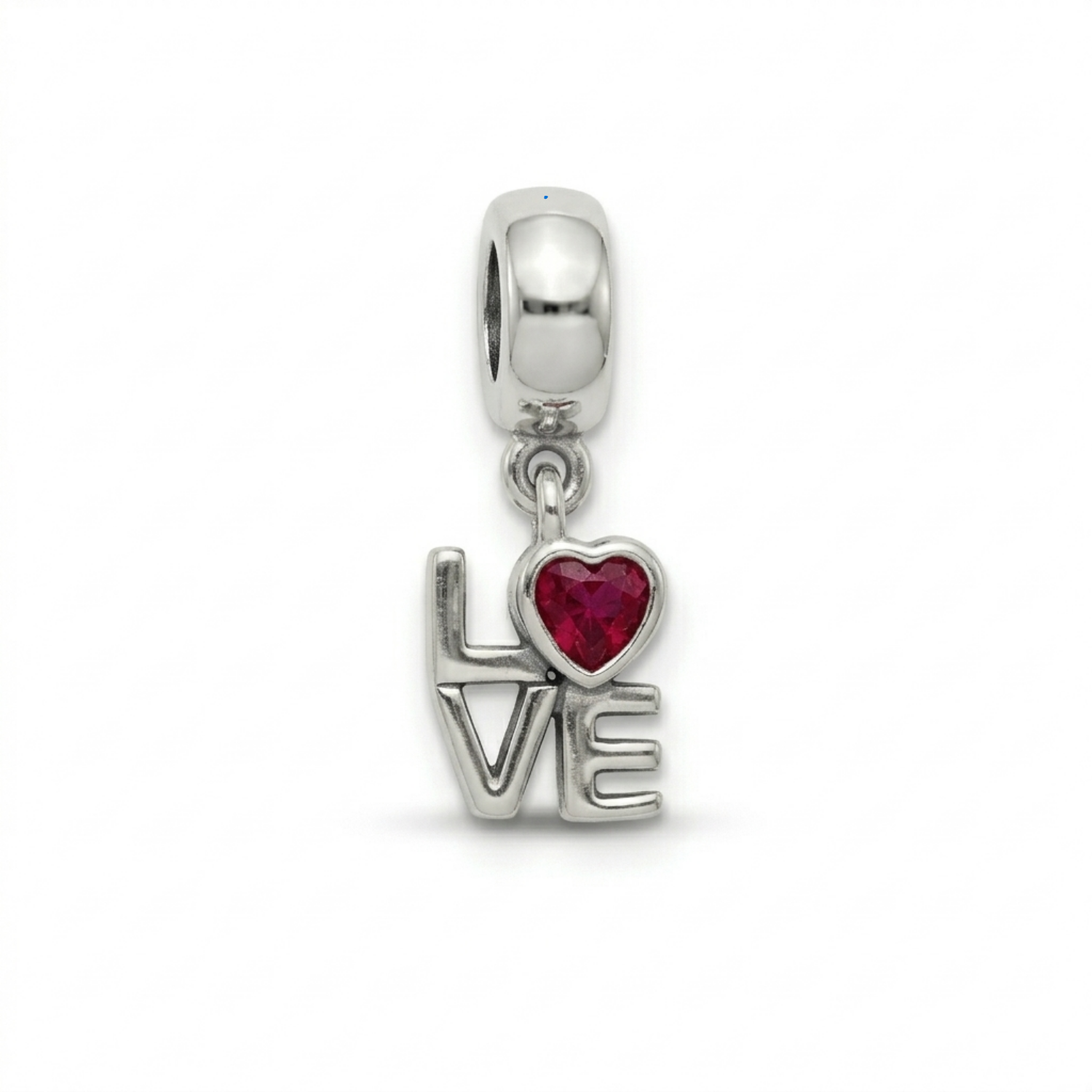 925 Silver LOVE Charm with Heart Stone