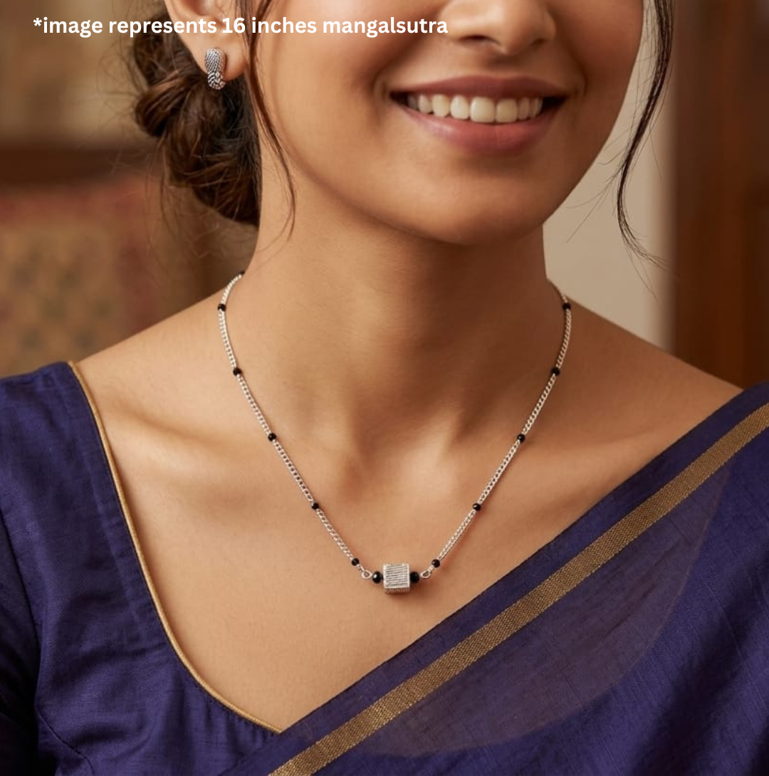 925 Silver Minimalist Textured Cube Mangalsutra