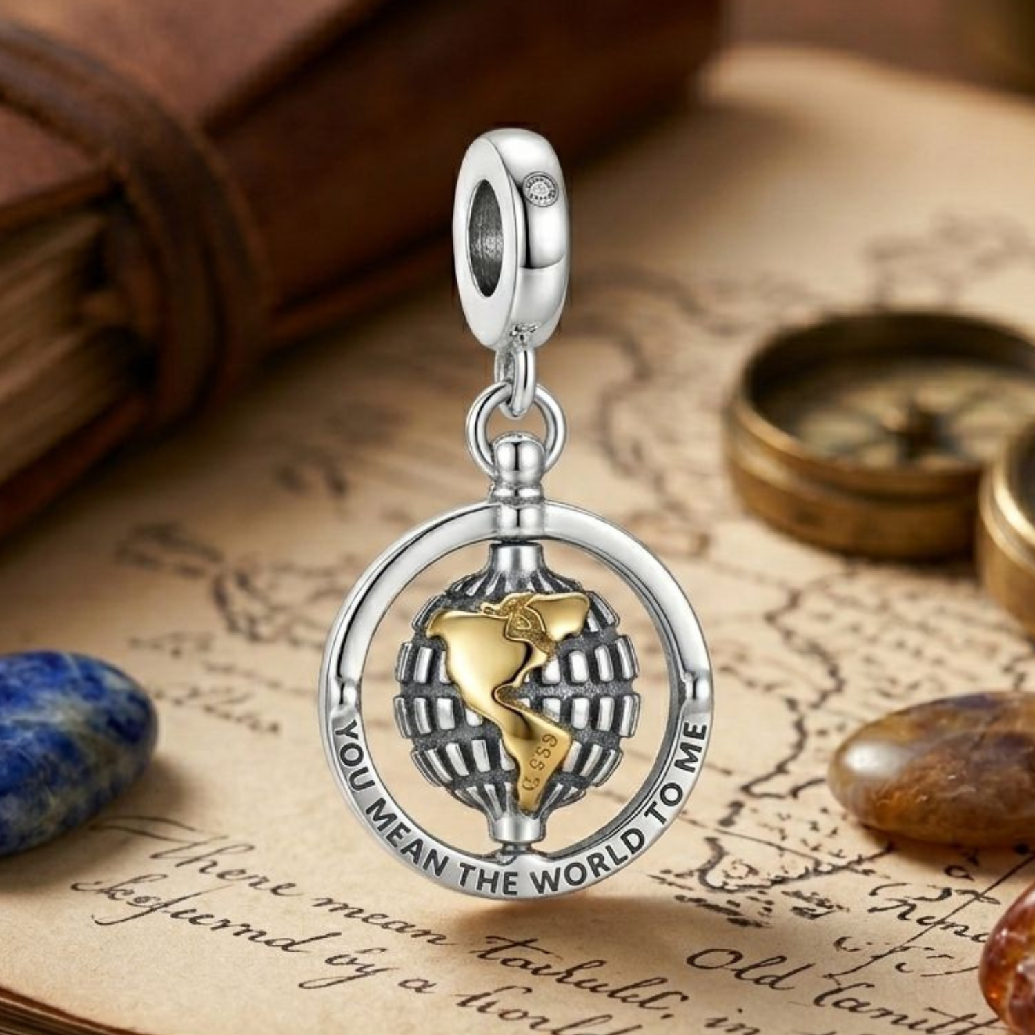 925 Silver "You Mean the World to Me" Spinning Globe Charm