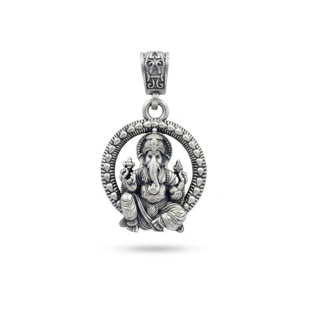 925 Silver Lord Ganesha: The Divine Halo Pendant