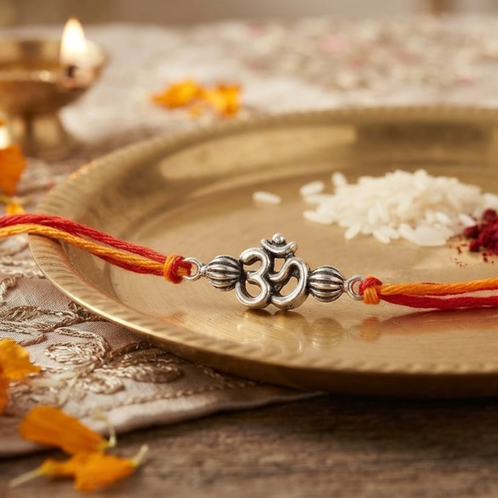 925 Silver Om Rakhi with Beads