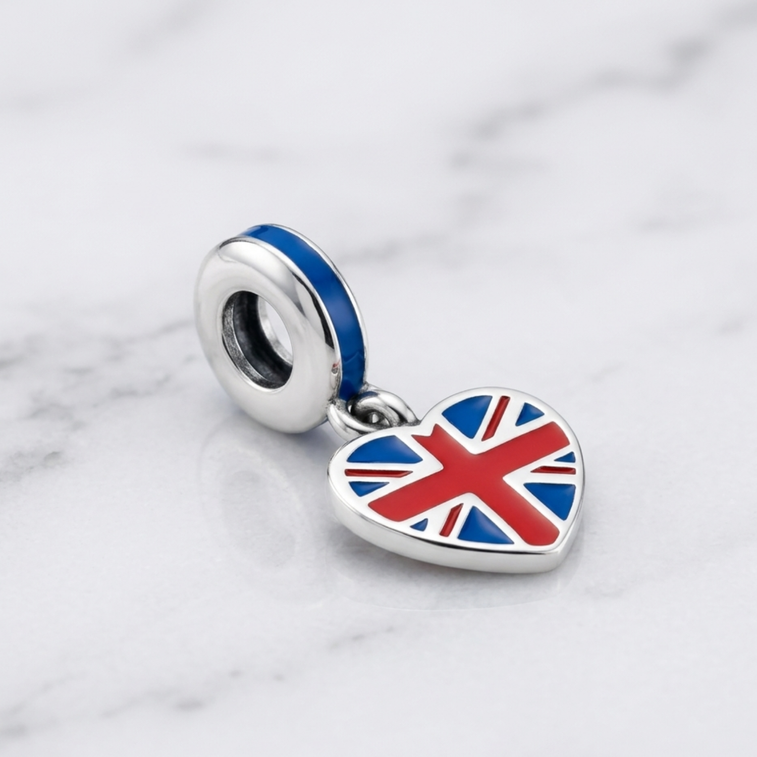 925 Silver UK Heart Union Jack Dangle Charm