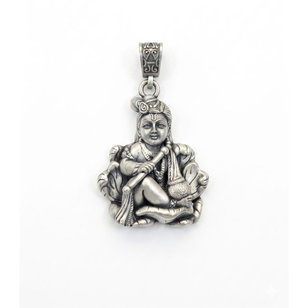 925 Silver Lord Bal Krishna: The Divine Flutist Pendant