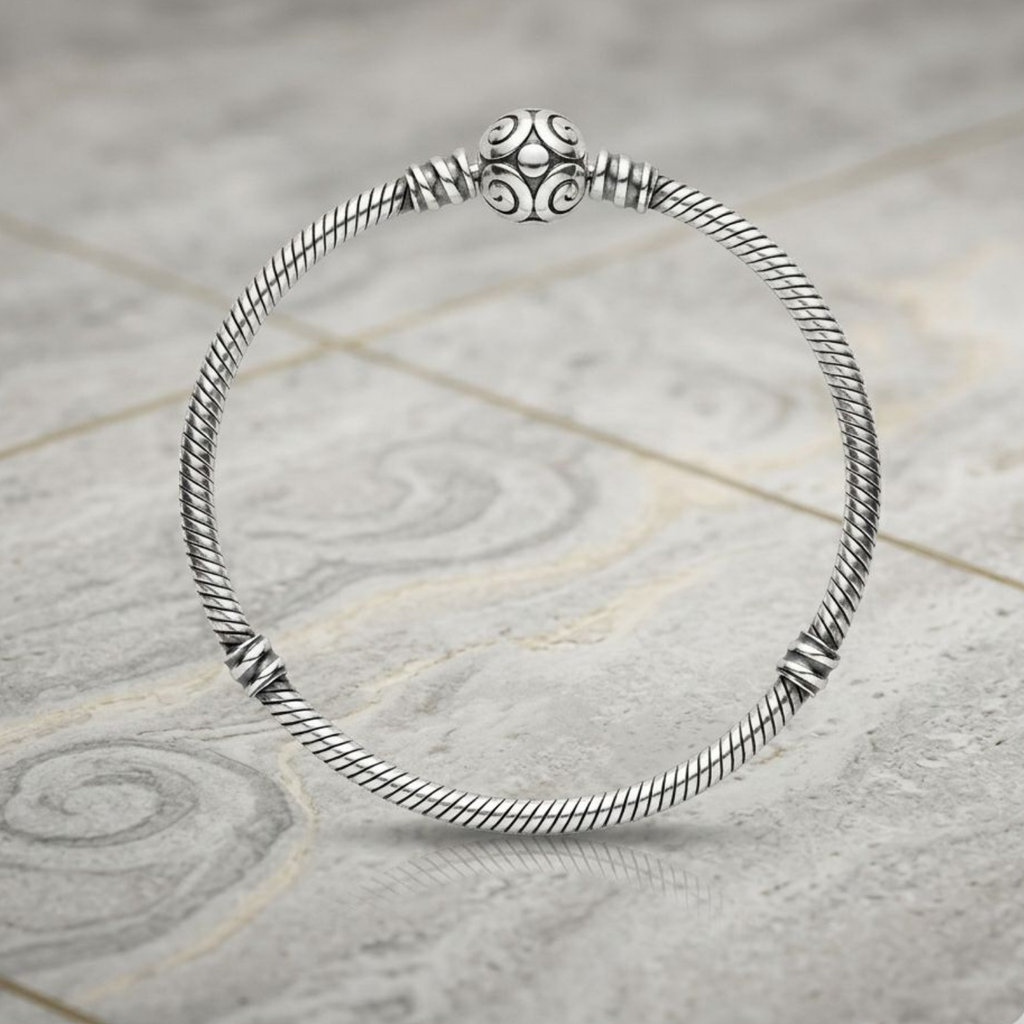 925 Sterling Silver Oxidized Bangle Charm Bracelet