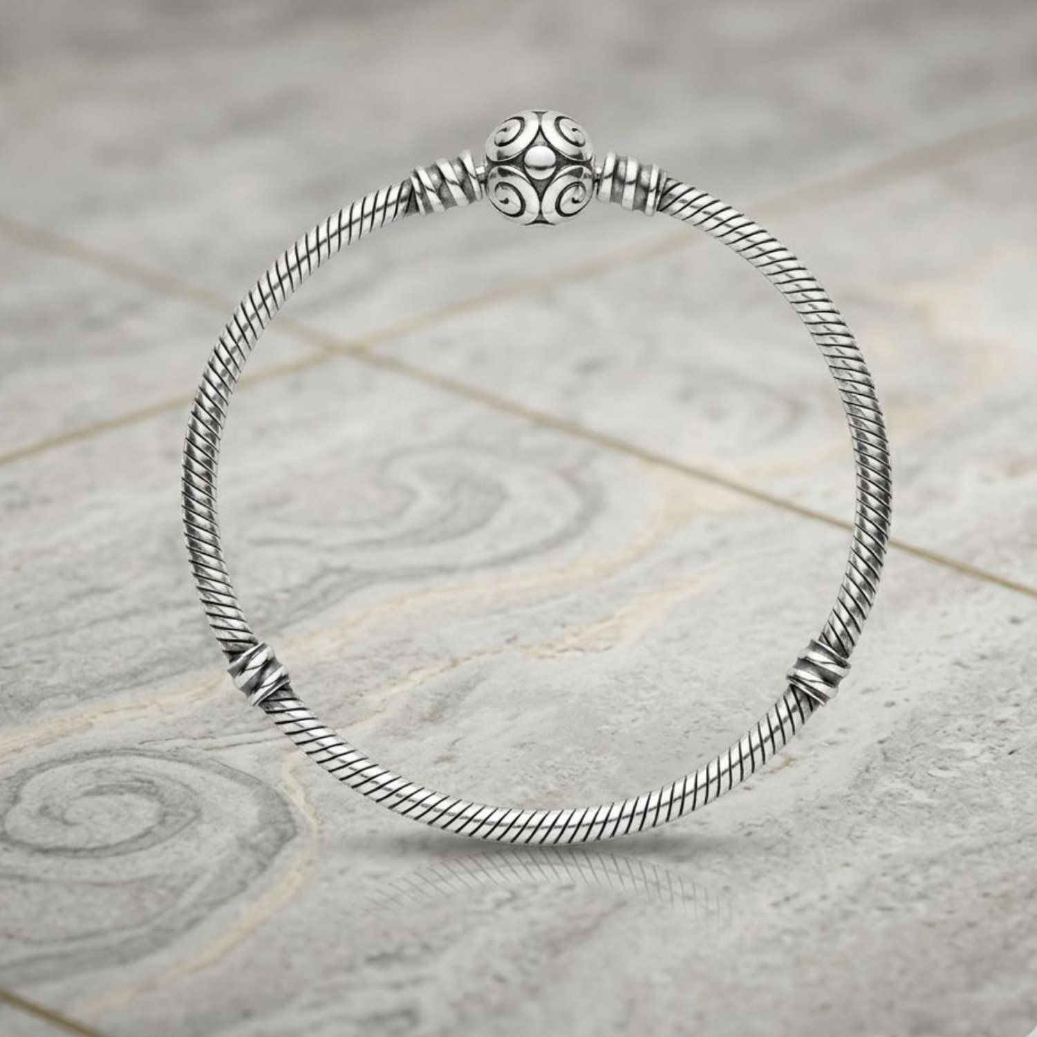 925 Sterling Silver Oxidized Bangle Charm Bracelet