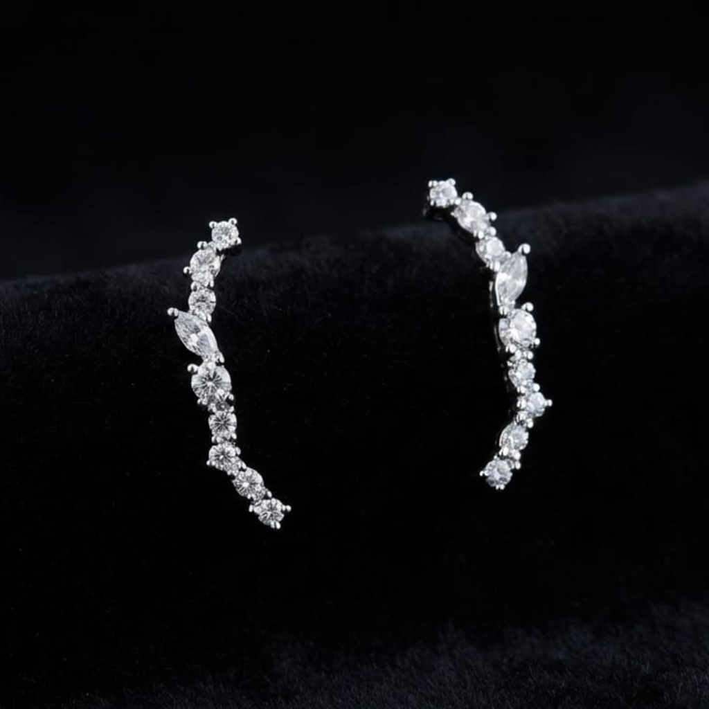 92.5 Silver CZ Stardust Cluster Ear Climber