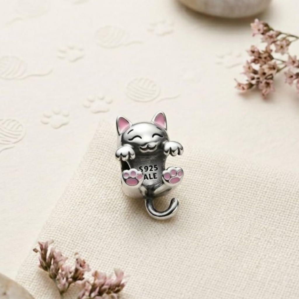 925 Silver Playful Kitten "Little Paws" Charm