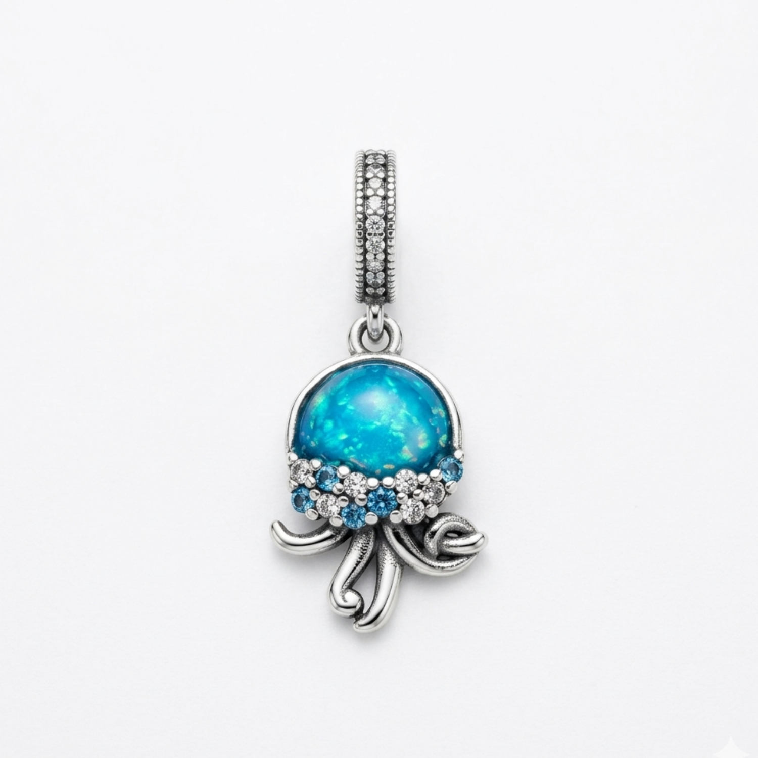 925 Silver Ocean Jellyfish Blue Dangle Charm