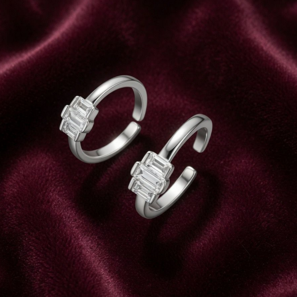 Trio Baguette CZ Adjustable 925 Silver Toe Ring