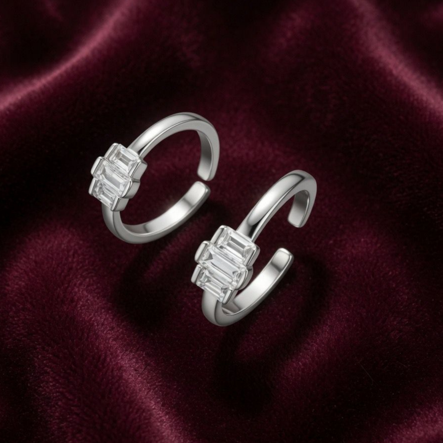 Trio Baguette CZ Adjustable 925 Silver Toe Ring