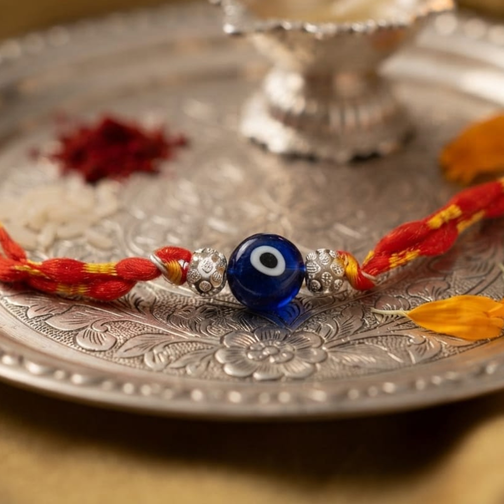 925 Silver Evil Eye Rakhi with Beads