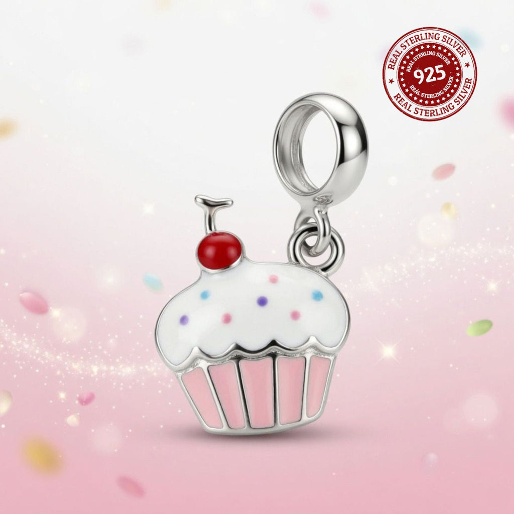 925 Silver Sweet Cherry Cupcake Dangle Charm