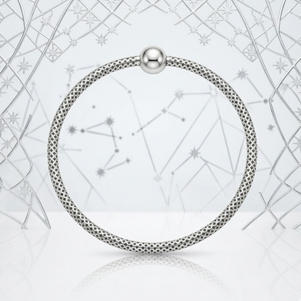 925 Sterling Silver Diamond-Pattern Mesh Bangle