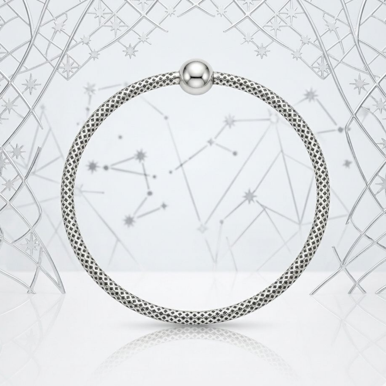 925 Sterling Silver Diamond-Pattern Mesh Bangle