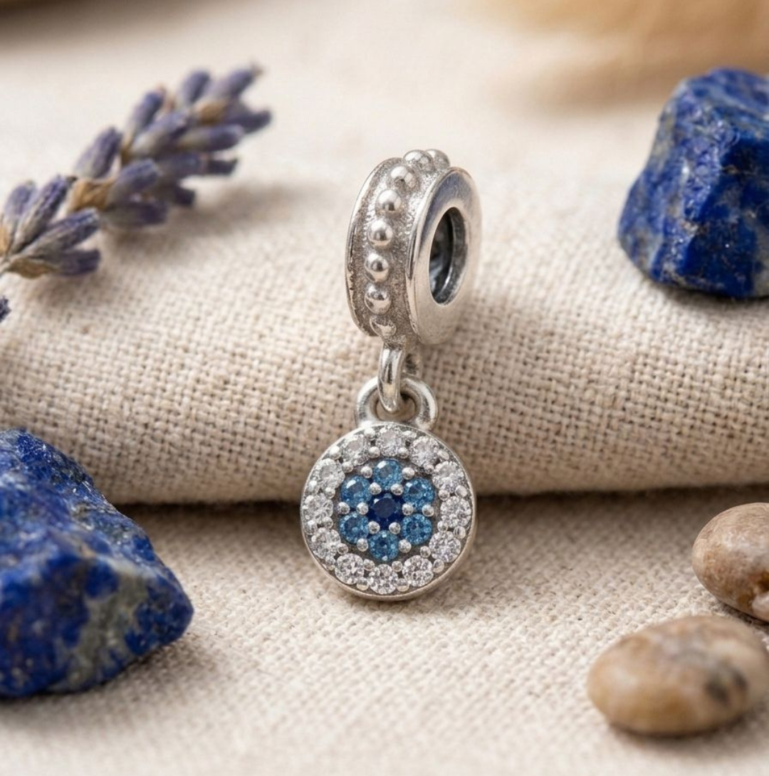 925 Silver Crystal Evil Eye Protection Charm