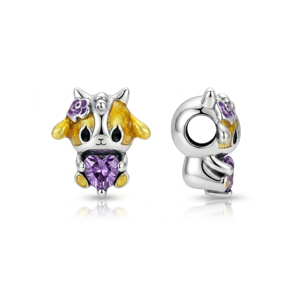 925 Silver Golden Pup Love Charm