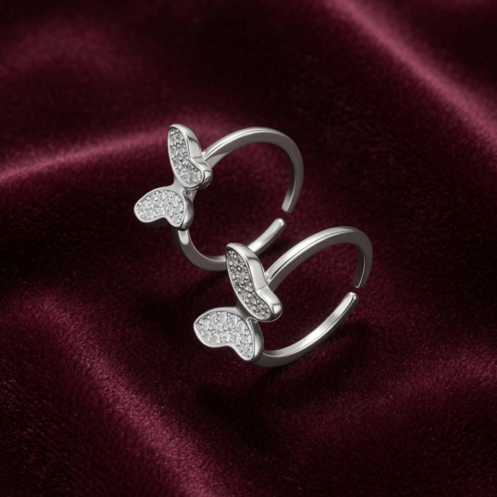 Sparkling Butterfly Adjustable 925 Silver Toe Ring
