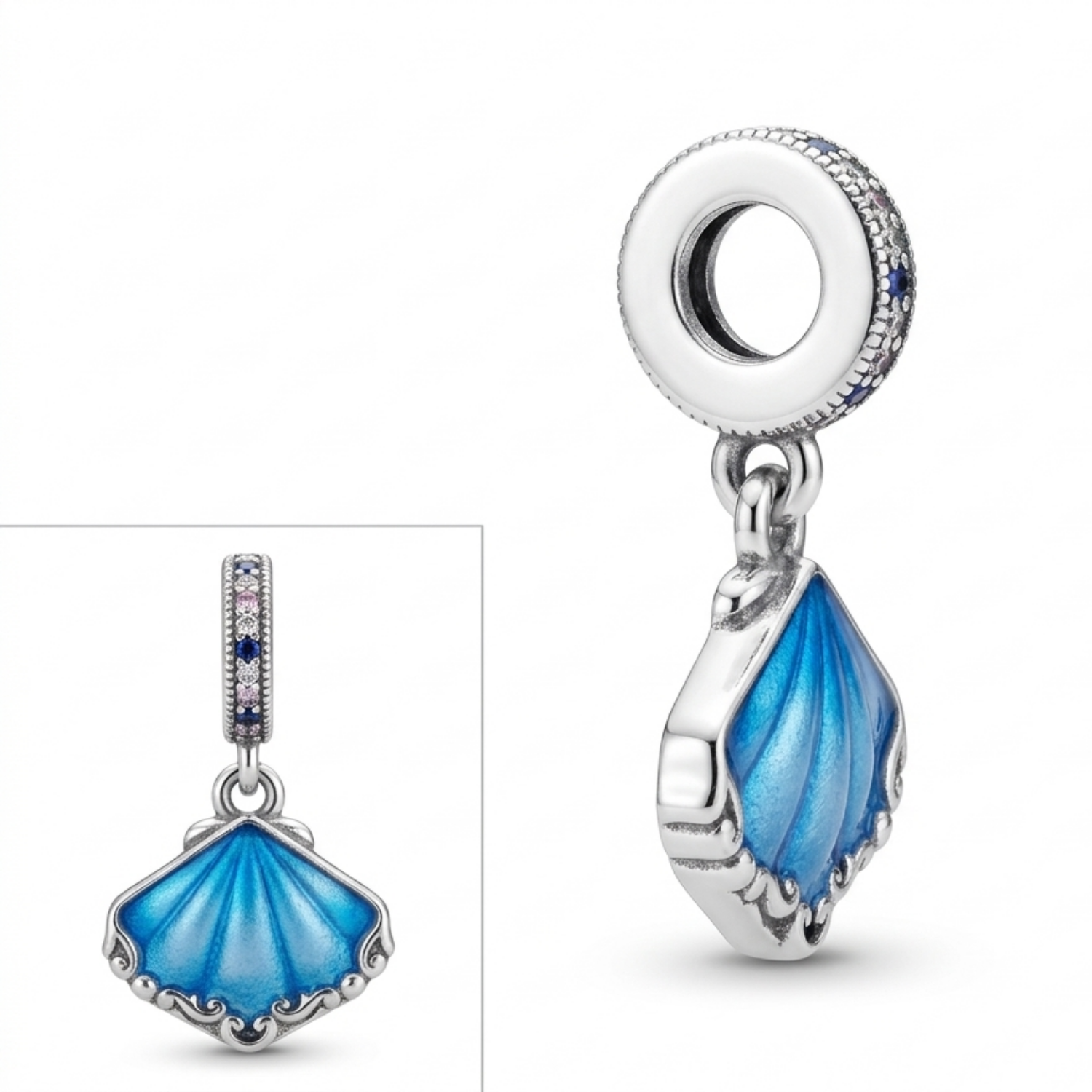 925 Silver Ocean Shell Blue Dangle Charm