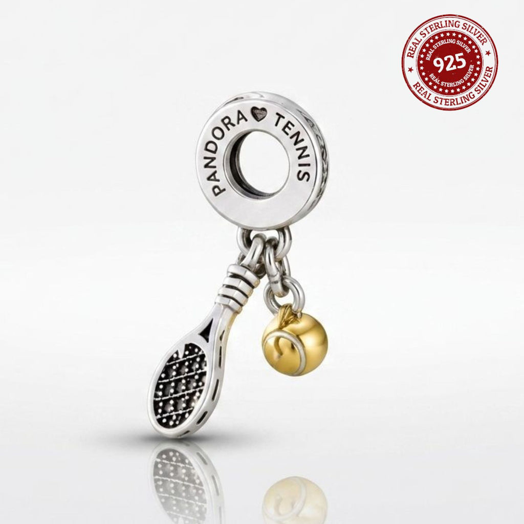 925 Silver Two-Tone Tennis Racket & Ball Dangle Charm