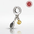 925 Silver Two-Tone Tennis Racket & Ball Dangle Charm