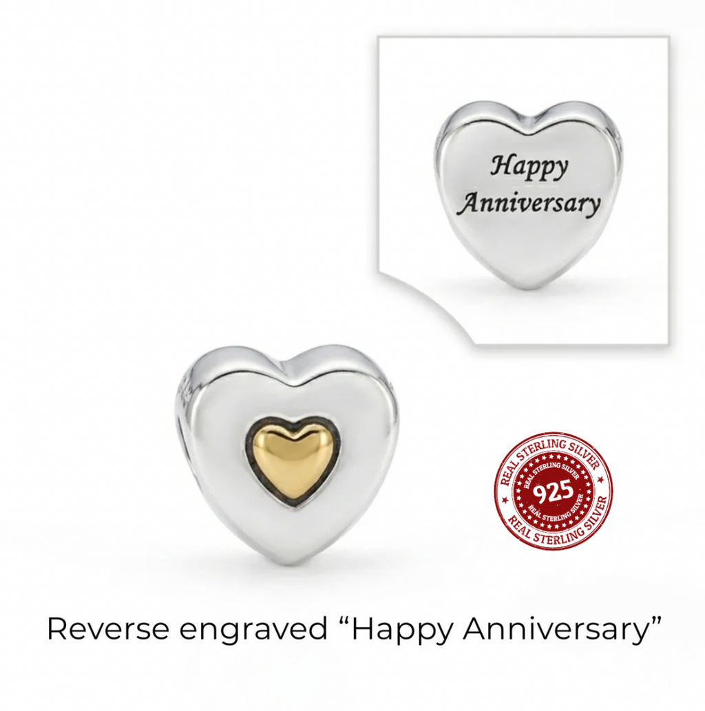 Two-Tone Heart Charm – “Happy Anniversary” Engraved