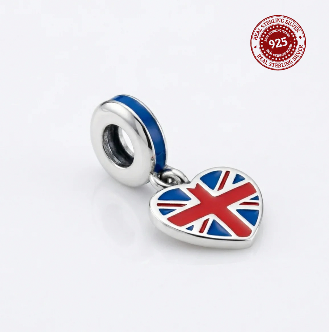 UK Heart Union Jack Dangle Charm