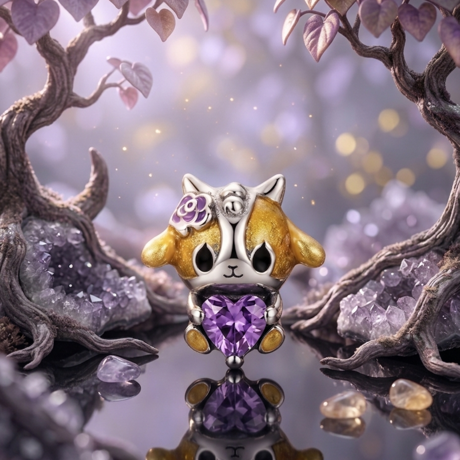 925 Silver Golden Pup Love Charm