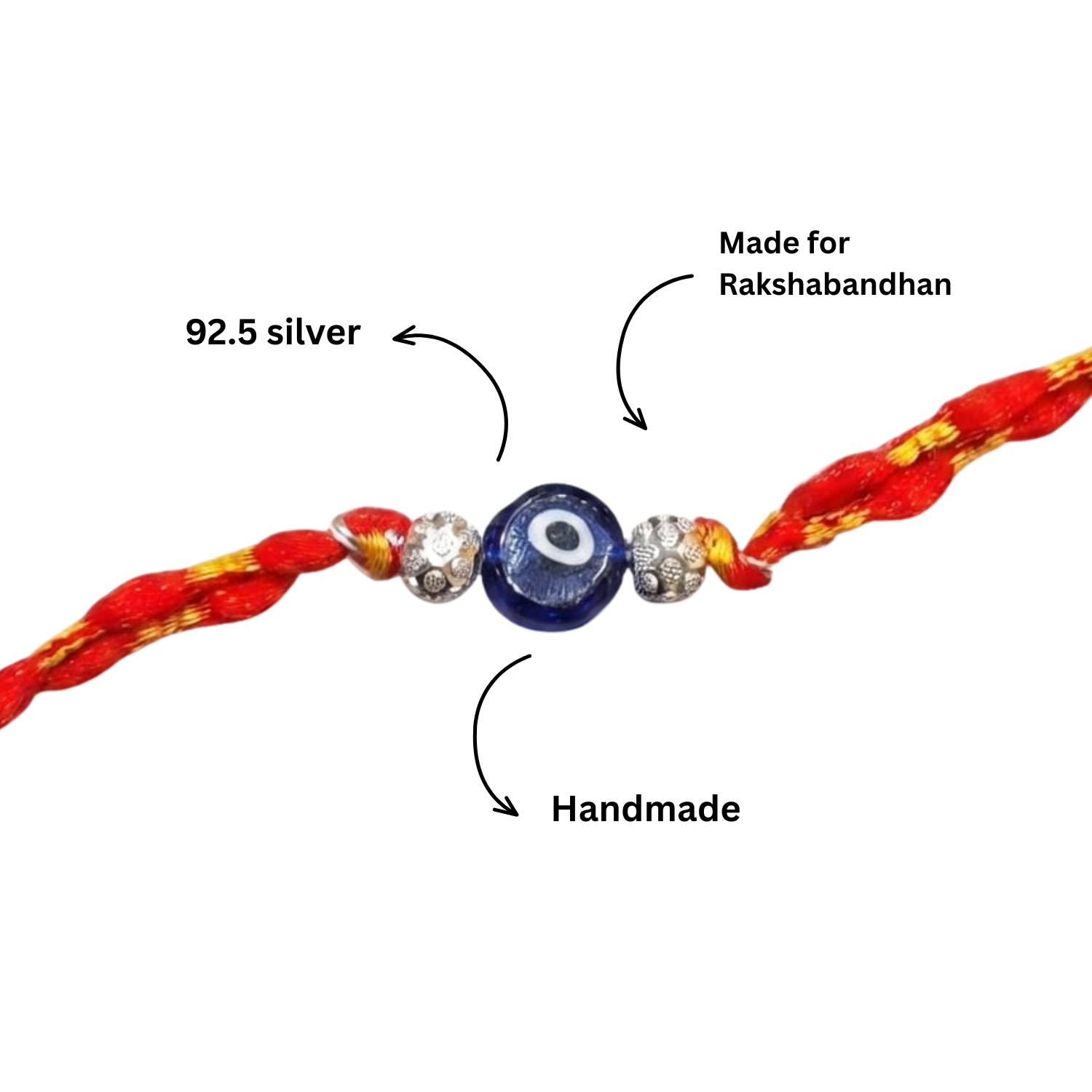 925 Silver Evil Eye Rakhi with Beads