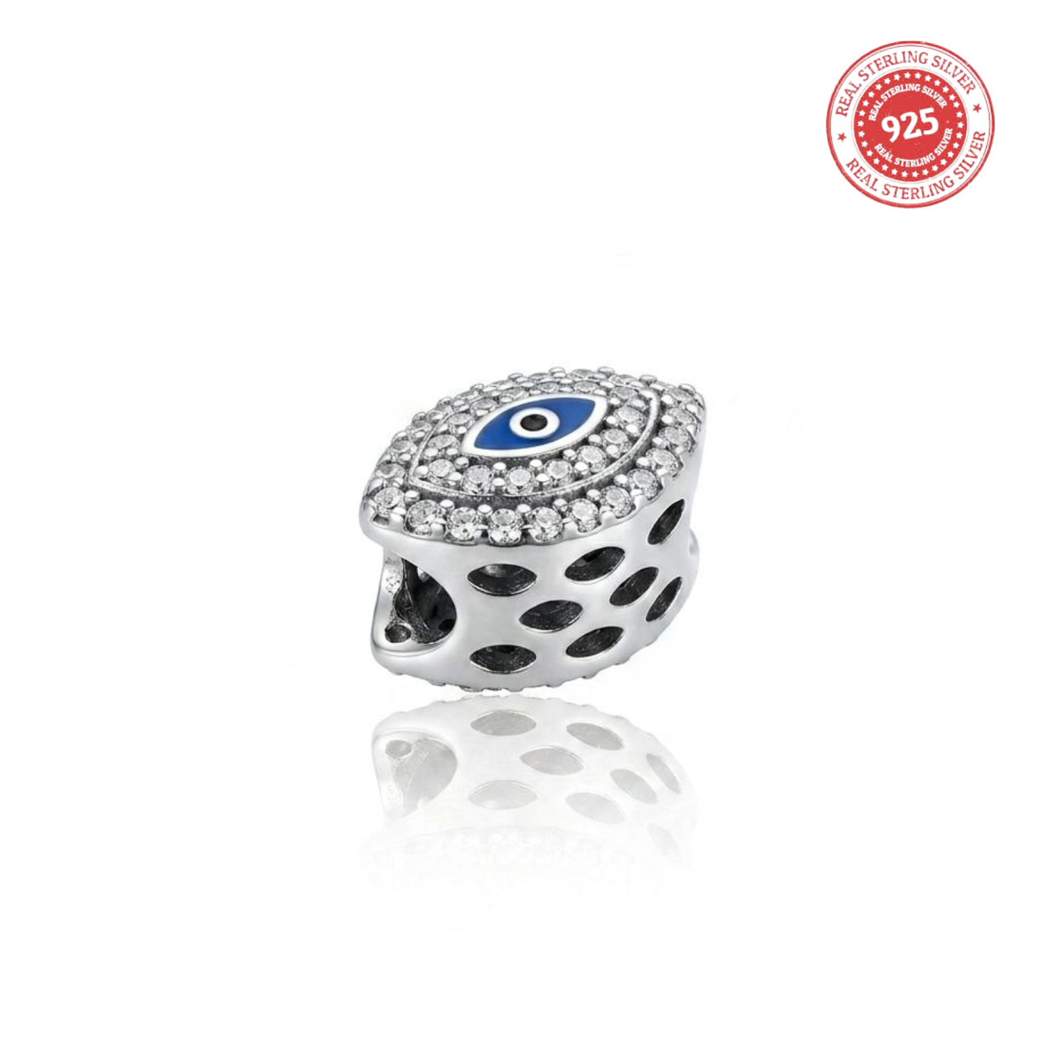 925 Silver CZ Evil Eye Bead Charm