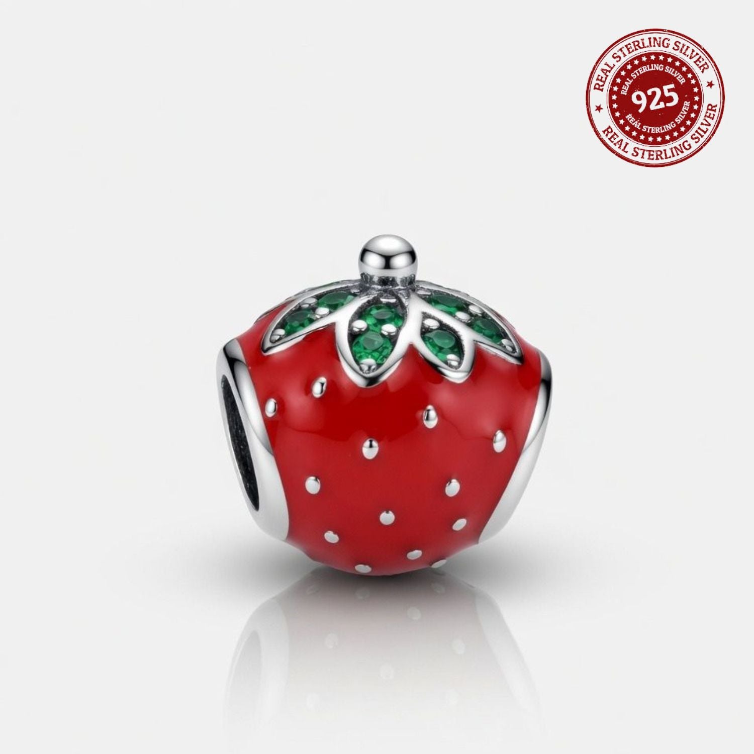925 Silver Sparkling Leaf Strawberry Charm