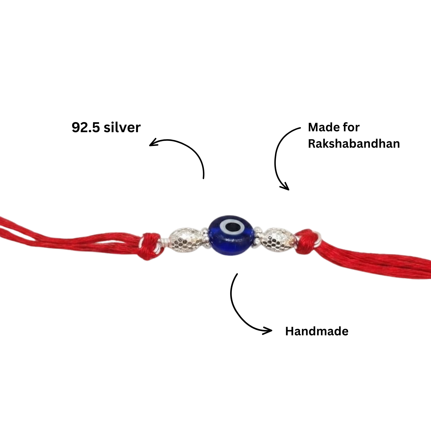 925 Silver Evil Eye Rakhi with Oval Beads