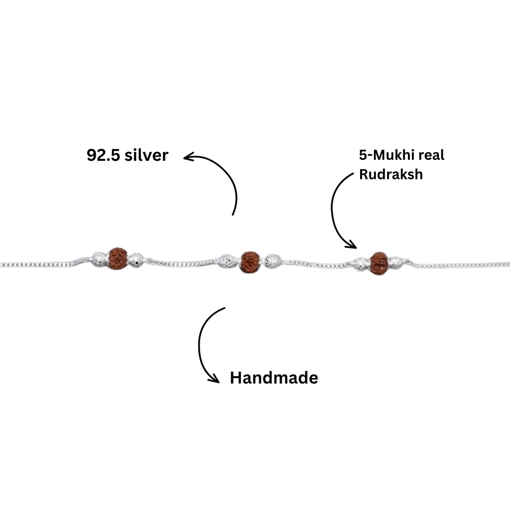5 Mukhi Rudraksh Bead Bracelet | 92.5 Sterling Silver