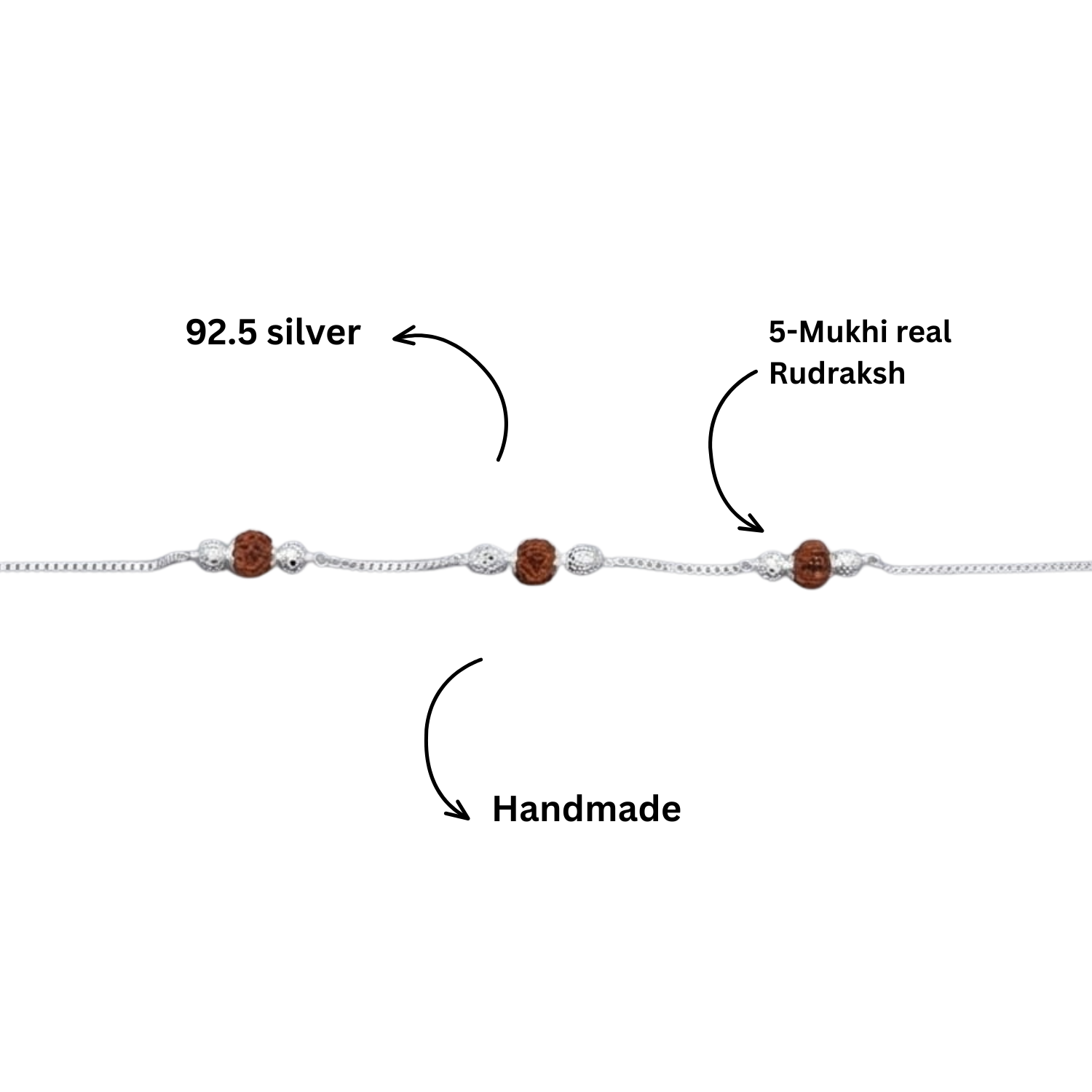 5 Mukhi Rudraksh Bead Bracelet | 92.5 Sterling Silver