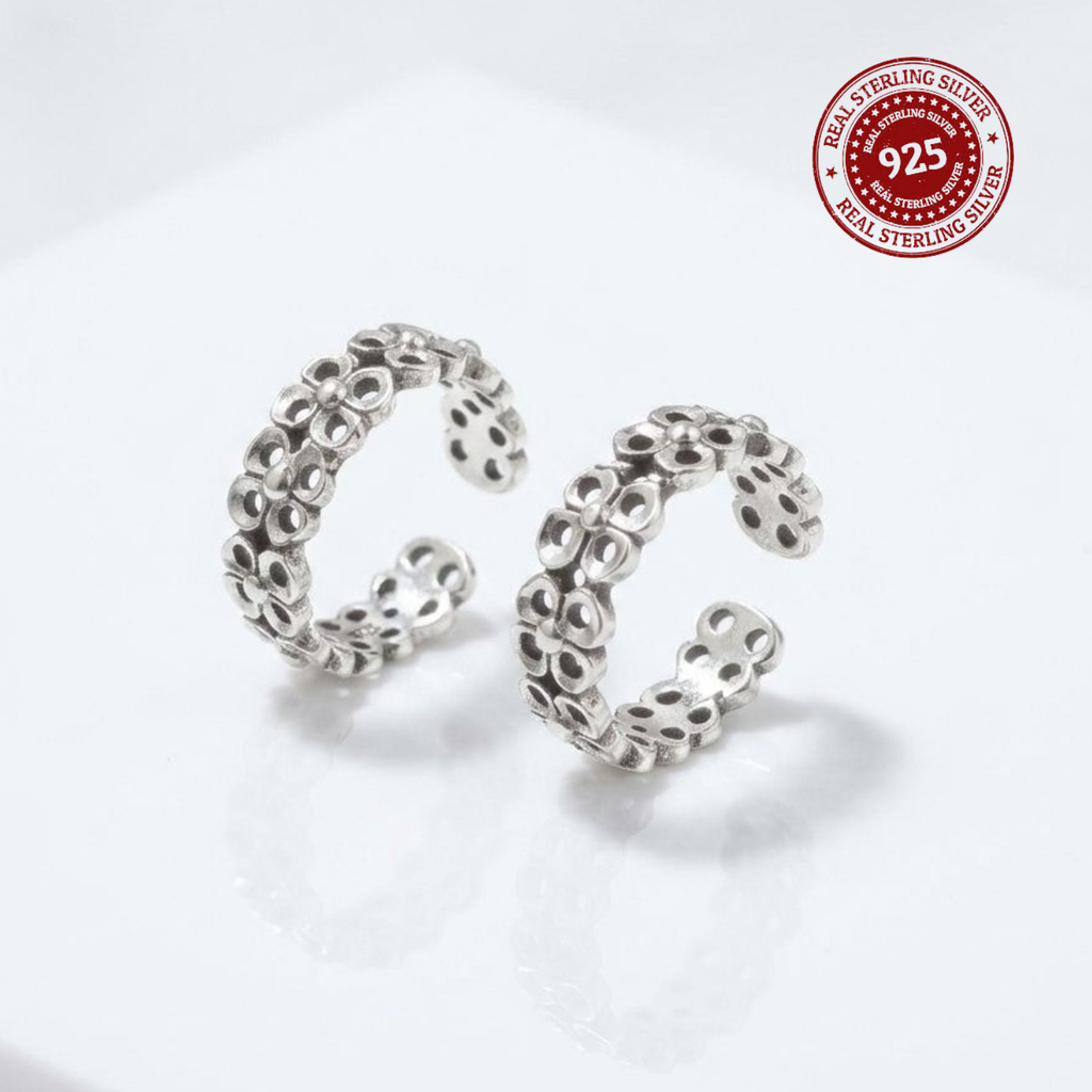 Traditional Oxidized Floral Jodvi 925 Silver Toe Ring