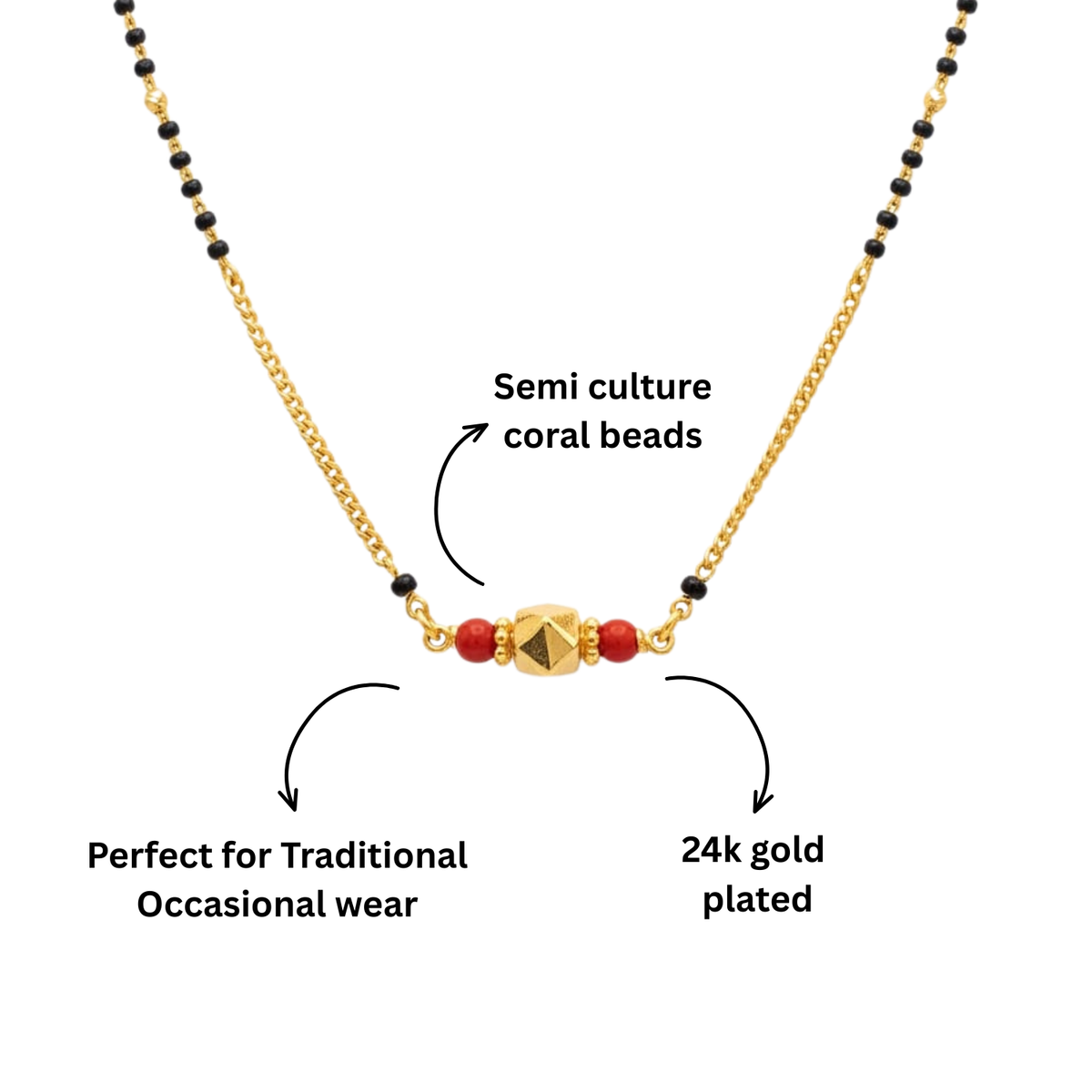 Handmade Ashtapailu Coral Mangalsutra | 24 Carat Gold Plated