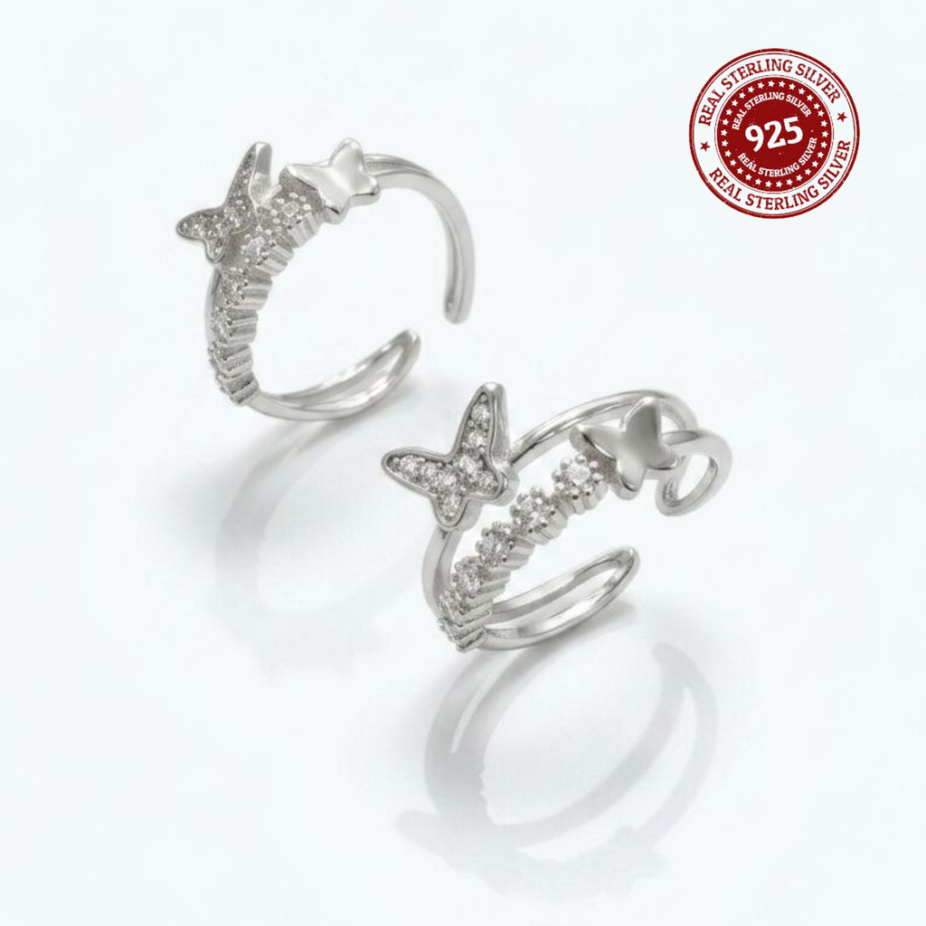 Dual Butterfly Accent Adjustable 925 Silver Toe Ring