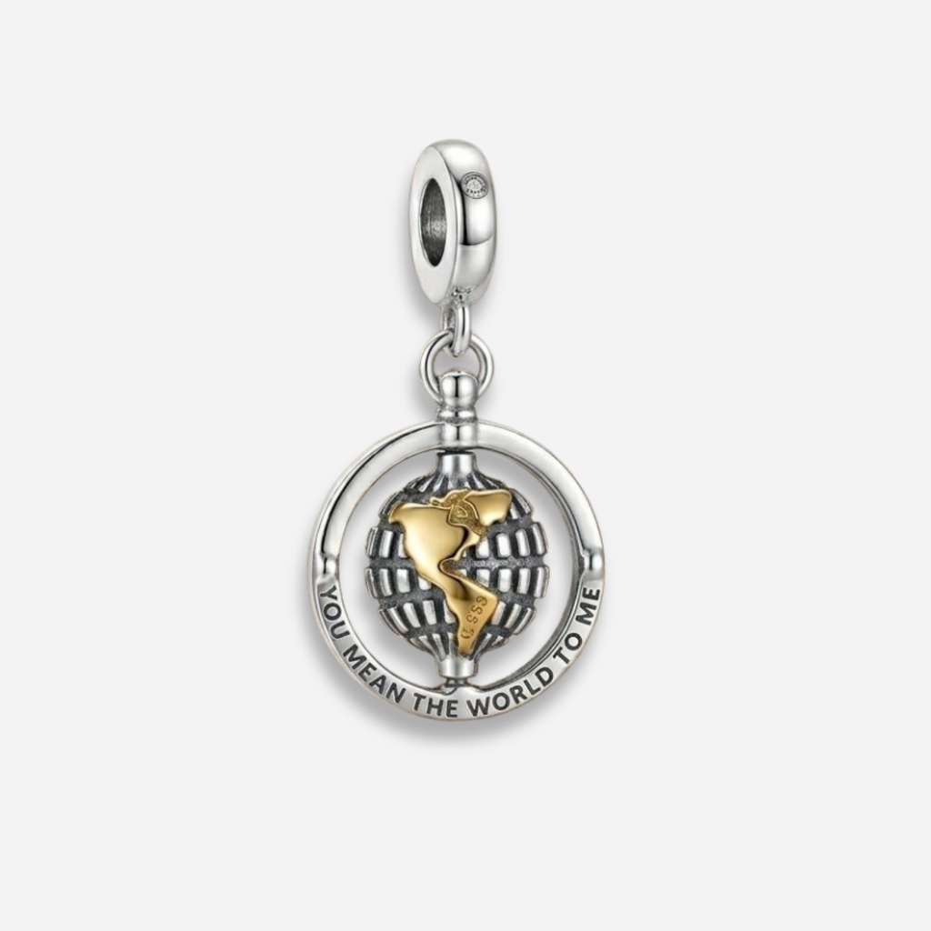 925 Silver "You Mean the World to Me" Spinning Globe Charm