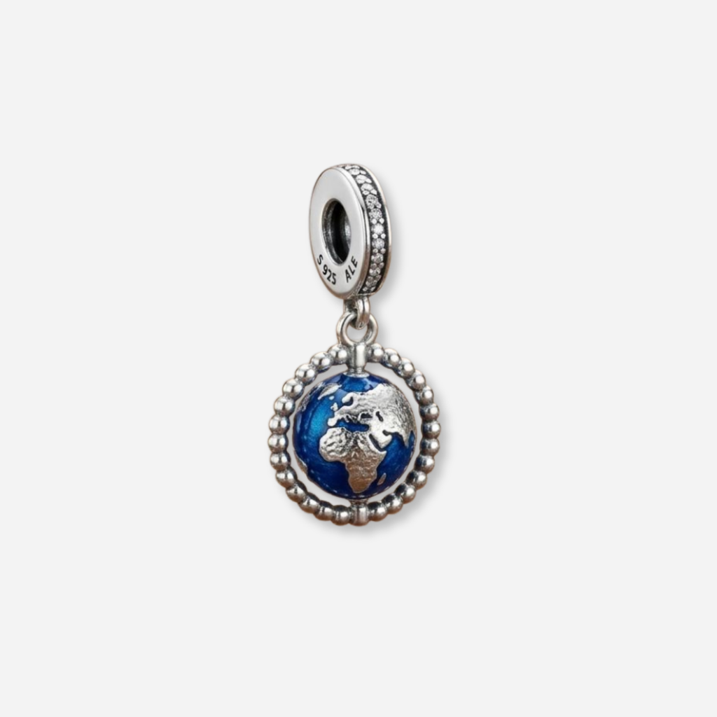 925 Silver Spinning World Globe Charm