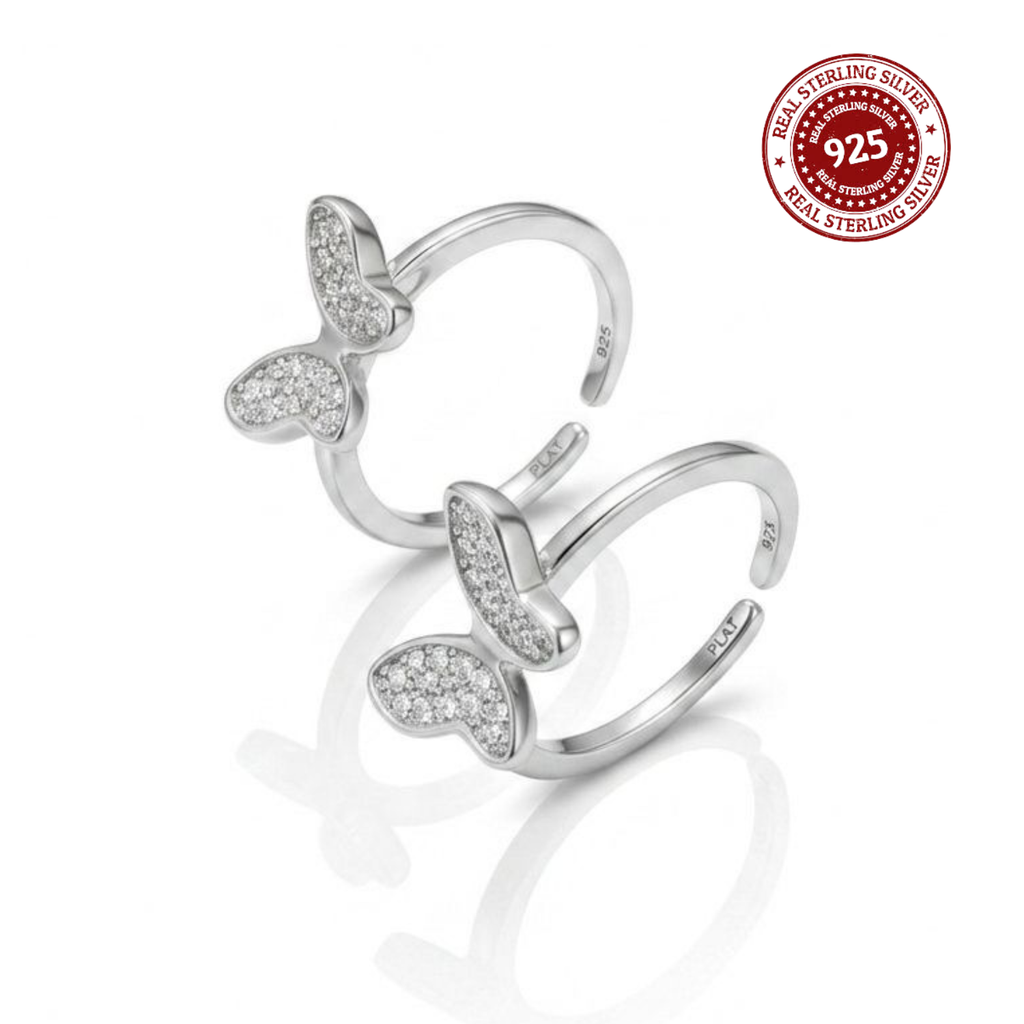 Sparkling Butterfly Adjustable 925 Silver Toe Ring