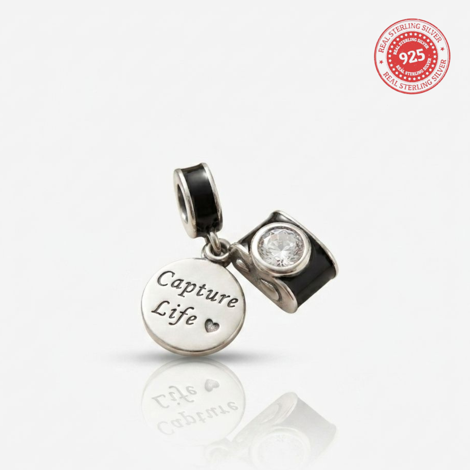 925 Silver "Capture Life" Camera Triple Dangle Charm