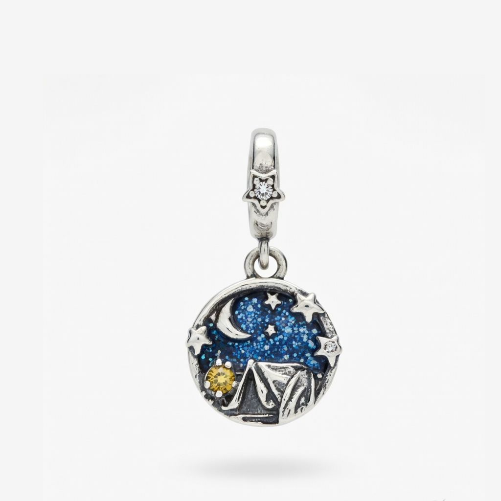 925 Silver "Sleeping Under the Stars" Mountain Dangle Charm 🏔️🌌