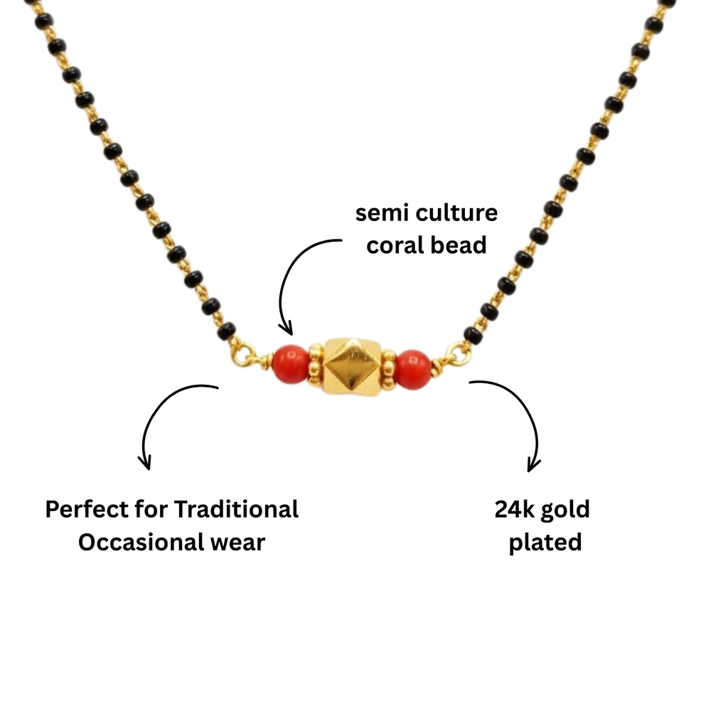 Handmade Ashtapailu Coral Mangalsutra | 24 Carat Gold Plated