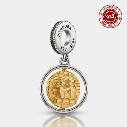 925 Silver Two-Tone Platform 9 ¾ & Wizard's School Dangle Charm